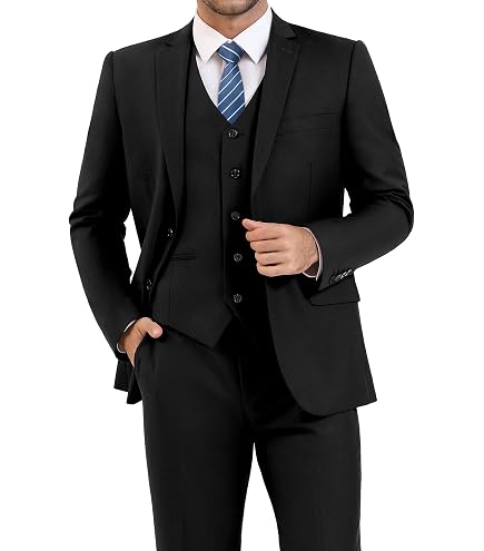 Men's Classic Navy Blue Suit 3 Piece Tailored Fit Vintage Office